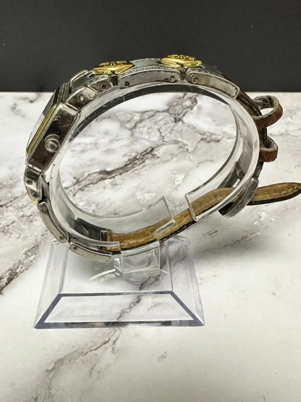 Brighton Abilene Watch Women Silver Gold Two Tone Brown Band New Battery 8 Inch